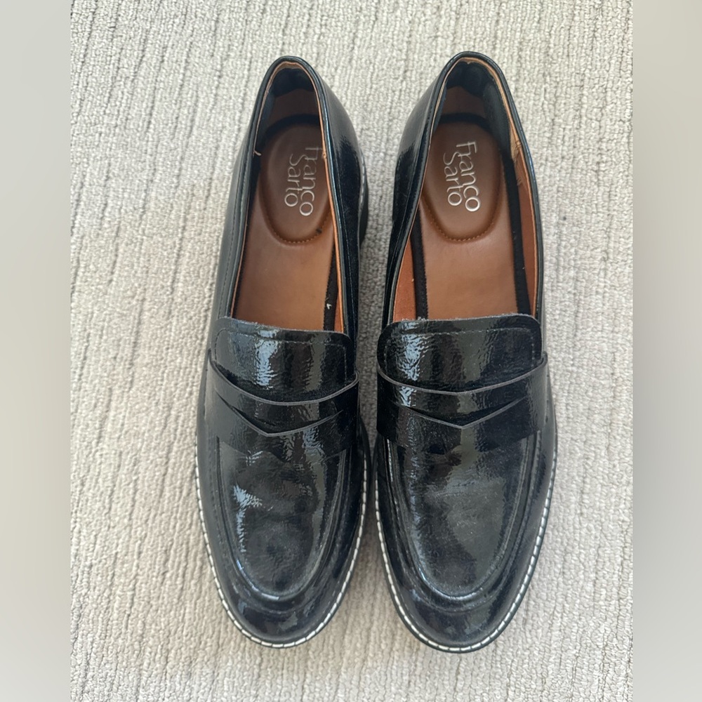 Franco Sarto patent black loafers